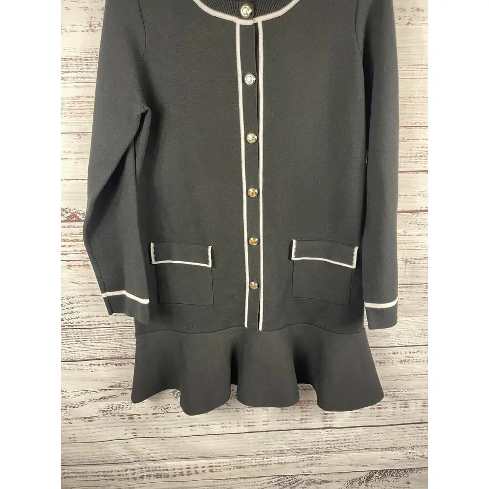 Endless Rose Sweater Dress Womens Medium Black Contrast Trim Button Front Short - Picture 4 of 11